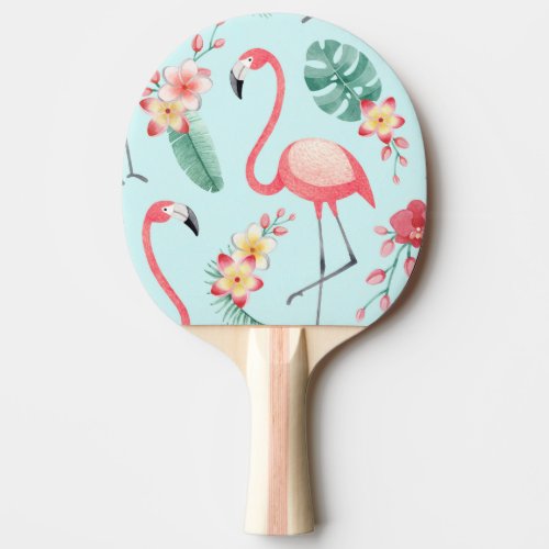 Flamingos Tropical Flowers Watercolor Pattern Ping Pong Paddle