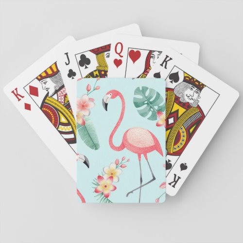 Flamingos Tropical Flowers Watercolor Pattern Playing Cards