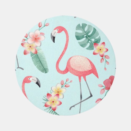 Flamingos Tropical Flowers Watercolor Pattern Rug