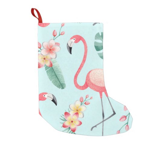 Flamingos Tropical Flowers Watercolor Pattern Small Christmas Stocking
