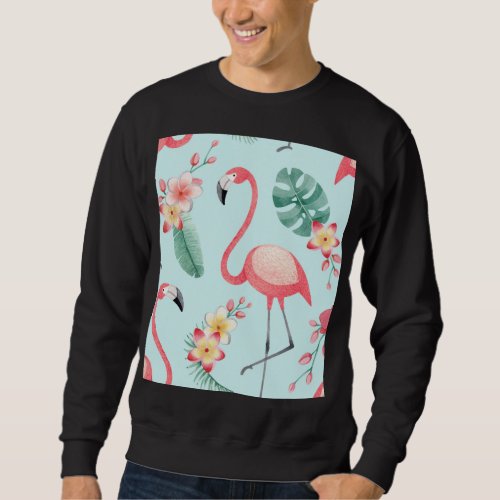 Flamingos Tropical Flowers Watercolor Pattern Sweatshirt