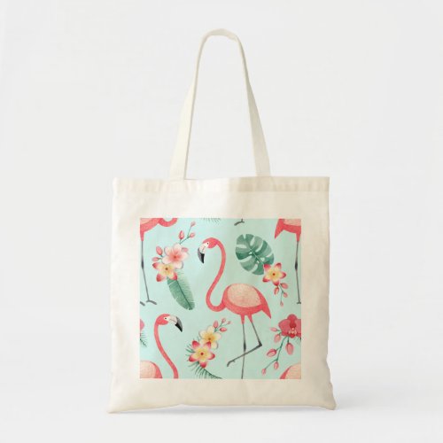 Flamingos Tropical Flowers Watercolor Pattern Tote Bag