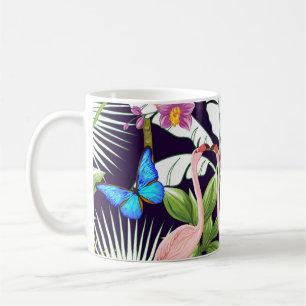 Flamingos, tropical plants: vintage pattern. coffee mug