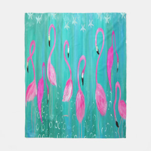 Flamingos tropical theme coastal fleece blanket