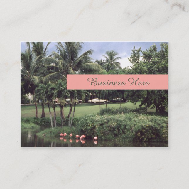 Flamingos Tropical Theme Retro Palms Business Card (Front)