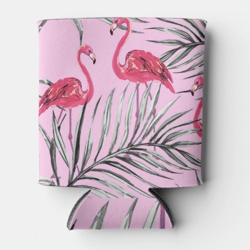 Flamingos tropical watercolor vintage pattern can cooler