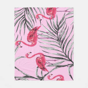 Flamingos, tropical watercolor vintage pattern. fleece blanket