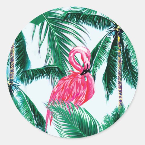 Flamingos Under Palm Trees In The Jungle Of Africa Classic Round Sticker
