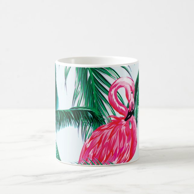Flamingos Under Palm Trees In The Jungle Of Africa Coffee Mug (Center)