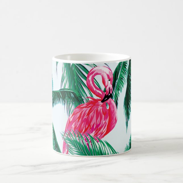 Flamingos Under Palm Trees In The Jungle Of Africa Coffee Mug (Center)