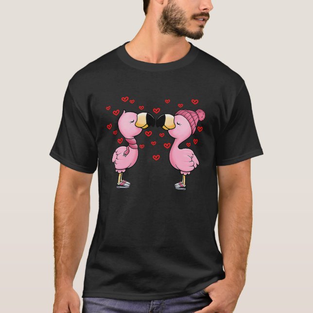 Flamingos Valentines Day Matching Couple Flamingos T-Shirt (Front)