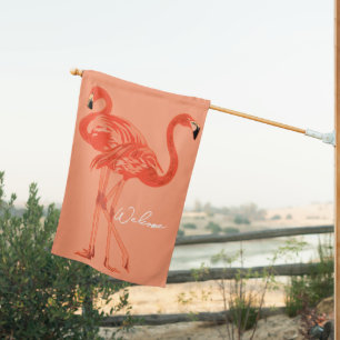 Flamingos Weatherproof Personalized House Flag