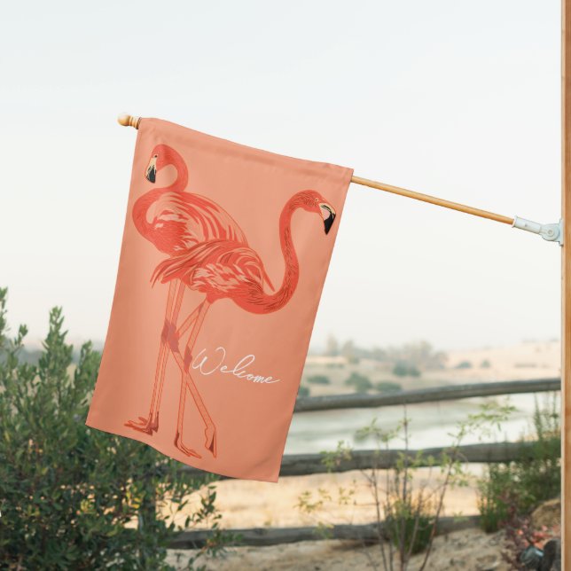 Flamingos Weatherproof Personalized House Flag (Insitu (Back))