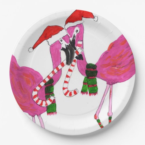 Flamingos with Candy Canes Paper Plates
