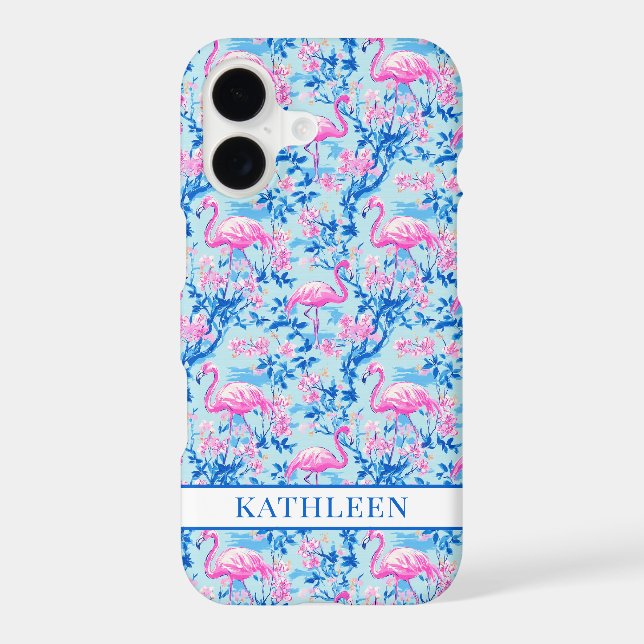 Flamingos with Pink Flowers Monogrammed Case-Mate iPhone Case (Back)