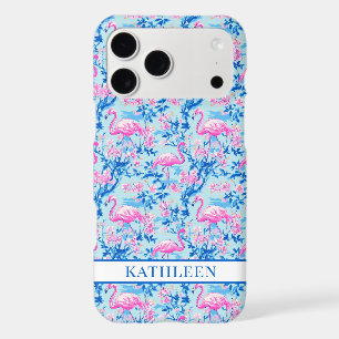 Flamingos with Pink Flowers Monogrammed iPhone 17 Pro Max Case