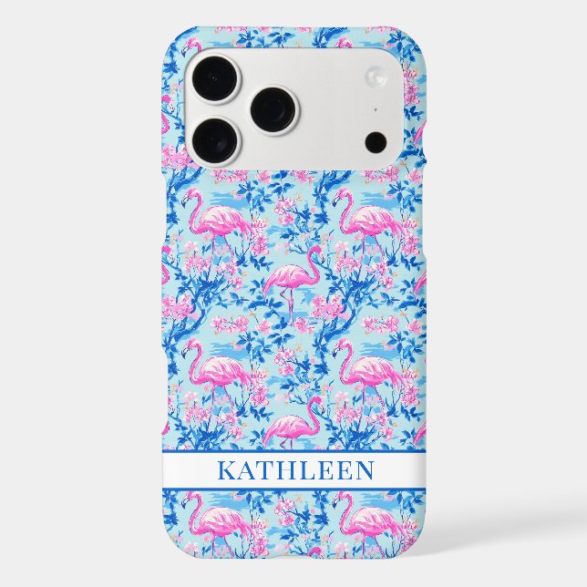 Flamingos with Pink Flowers Monogrammed Case-Mate iPhone Case (Back)