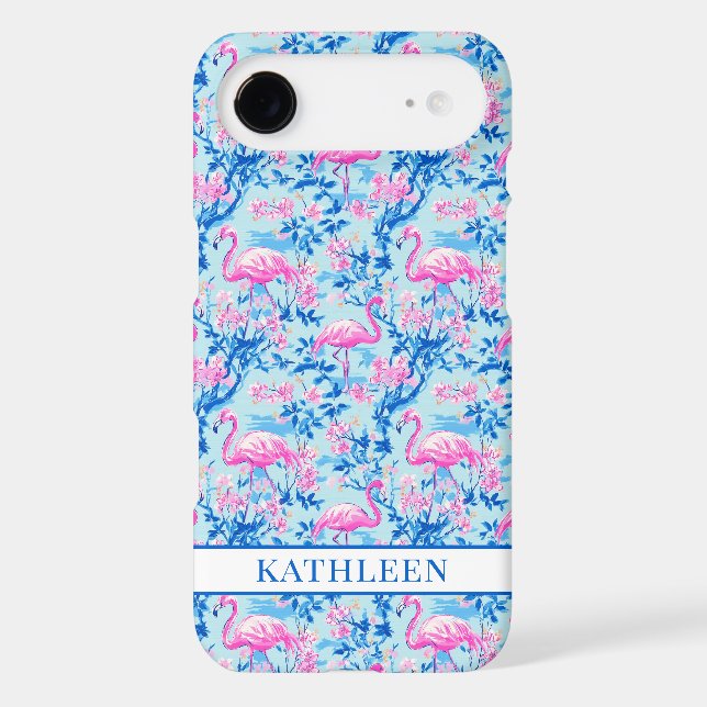Flamingos with Pink Flowers Monogrammed Case-Mate iPhone Case (Back)