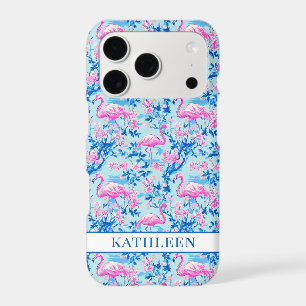 Flamingos with Pink Flowers Monogrammed iPhone 17 Pro Case