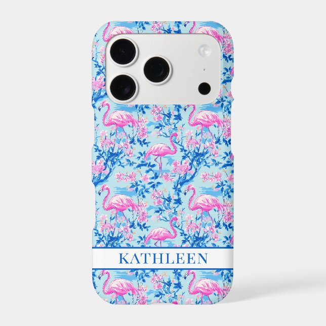 Flamingos with Pink Flowers Monogrammed Case-Mate iPhone Case (Back)
