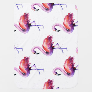 Flamingos with splashes: watercolor pattern. baby blanket
