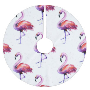 Flamingos with splashes: watercolor pattern. brushed polyester tree skirt