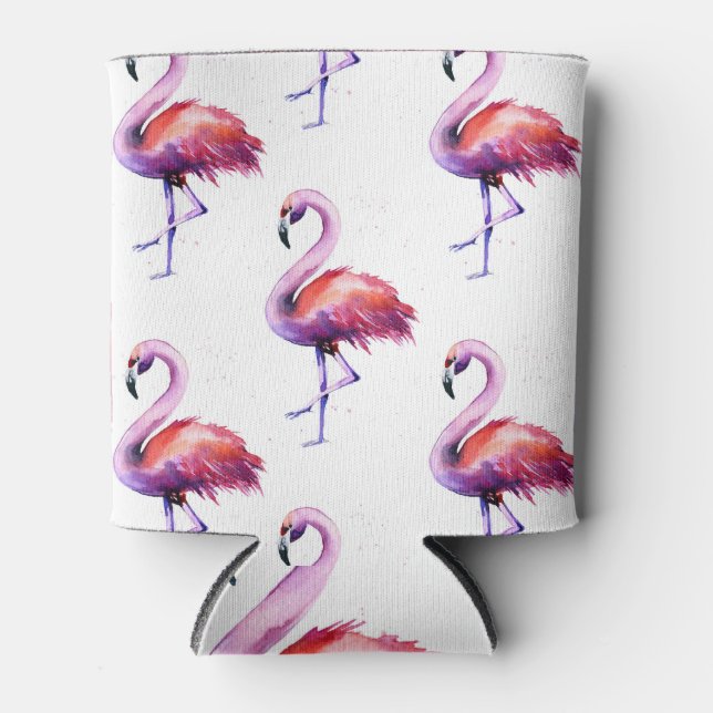 Flamingos with splashes: watercolor pattern. can cooler (Front)