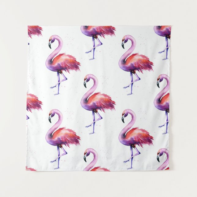 Flamingos with splashes: watercolor pattern. tapestry (Front)