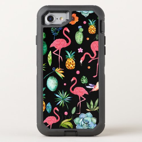 Flamingos With Tropical Flowers  Leafs OtterBox Defender iPhone SE87 Case