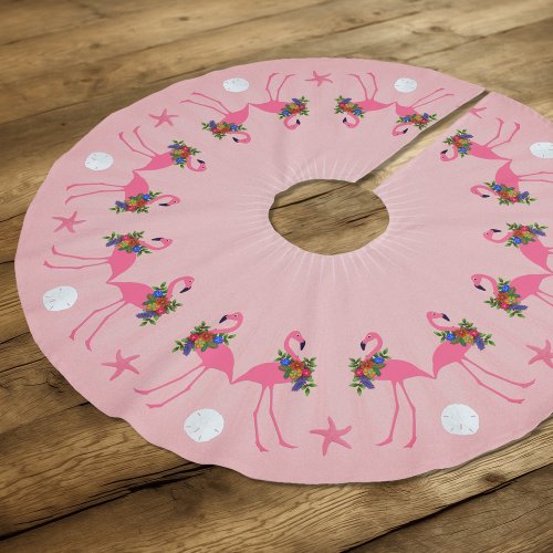Flamingos With Wreaths Pink Christmas Brushed Polyester Tree Skirt