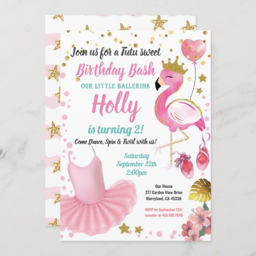 FlamingoTutu Ballerina Girl Birthday Party Invitation