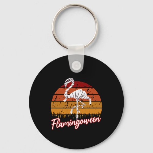 Flamingoween Cute Flamingo Mummy Halloween Costume Keychain