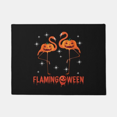 Flamingoween Funny Pumpkins Flamingos Halloween Doormat