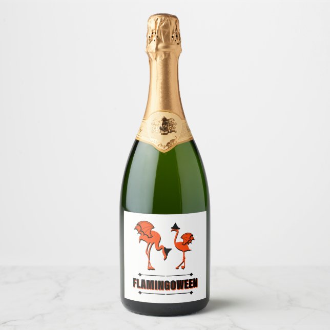 Flamingoween - Halloween Sparkling Wine Label (Front)
