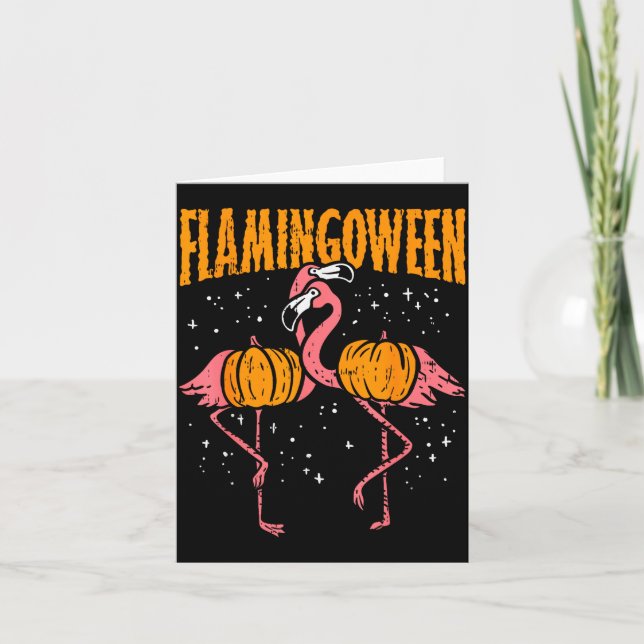 Flamingoween Pumpkin Flamingos Funny Bird Hallowee Card (Front)