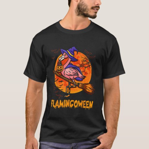 Flamingoween Pumpkin Flamingos Funny Bird Hallowee T_Shirt