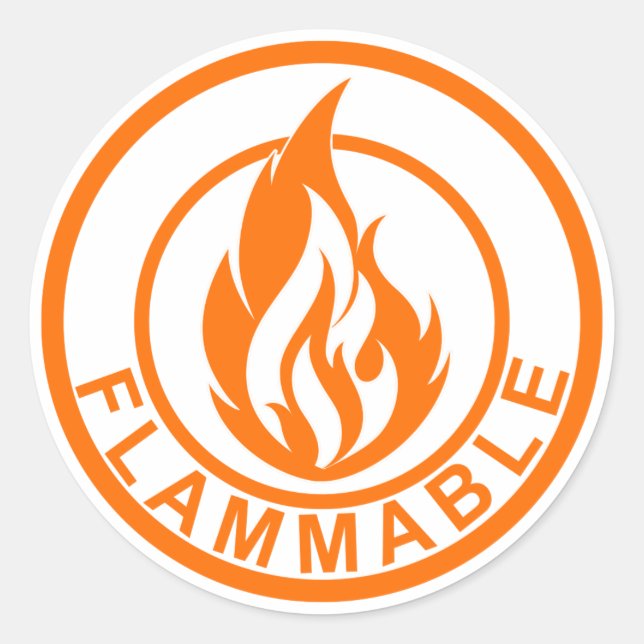 Flammable flame fire circle sticker orange (Front)