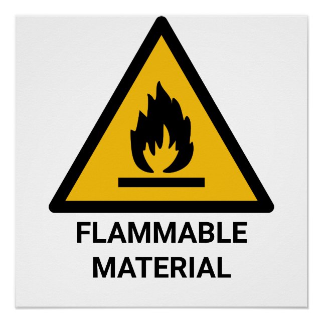 Flammable Material Warning, Fire Hazard Symbol Poster (Front)