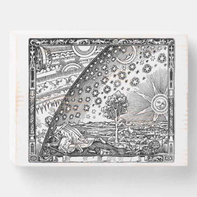 Flammarion Dome Woodcut Engraving Wooden Box Sign (Front Horizontal)