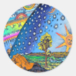 Flammarion Woodcut Flat Earth Design Square COLOR Classic Round Sticker