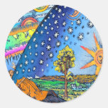 Flammarion Woodcut Flat Earth Design Square COLOR Classic Round Sticker
