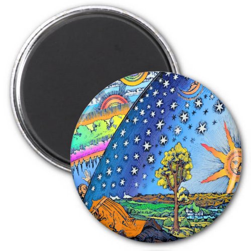 Flammarion Woodcut Flat Earth Design Square COLOR Magnet