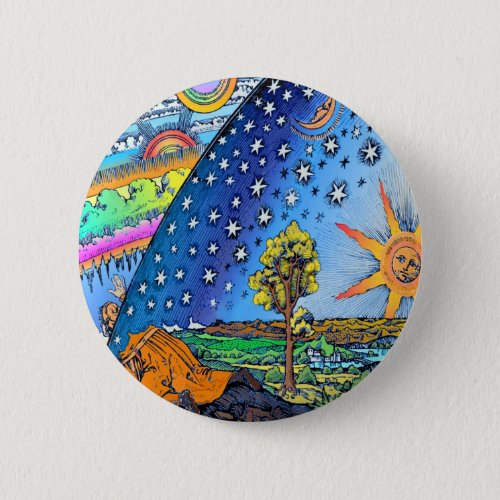 Flammarion Woodcut Flat Earth Design Square COLOR Pinback Button