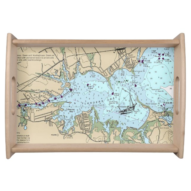 Flanders Bay Nautical Chart Serving Tray (Front)