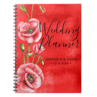 Flanders Poppy Elegant Watercolor Wedding Planner Notebook