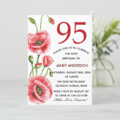 Flanders Poppy Watercolor 95th Birthday Party Invitation (Standing Front)