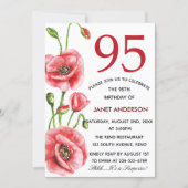 Flanders Poppy Watercolor 95th Birthday Party Invitation (Front)