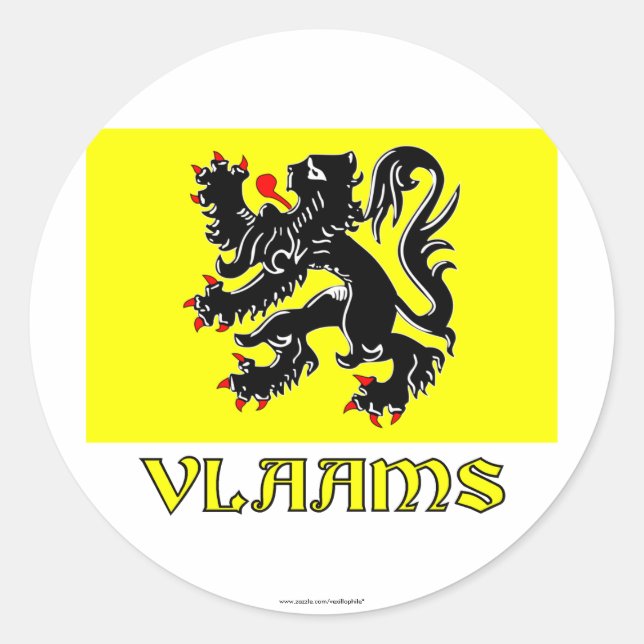 Flanders Region Flag with Name Classic Round Sticker (Front)