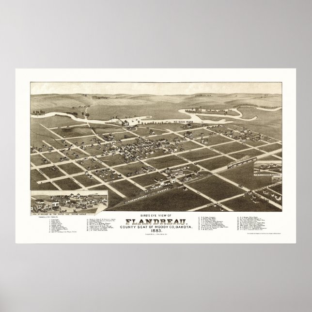 Flandreau, SD Panoramic Map - 1883 Poster (Front)