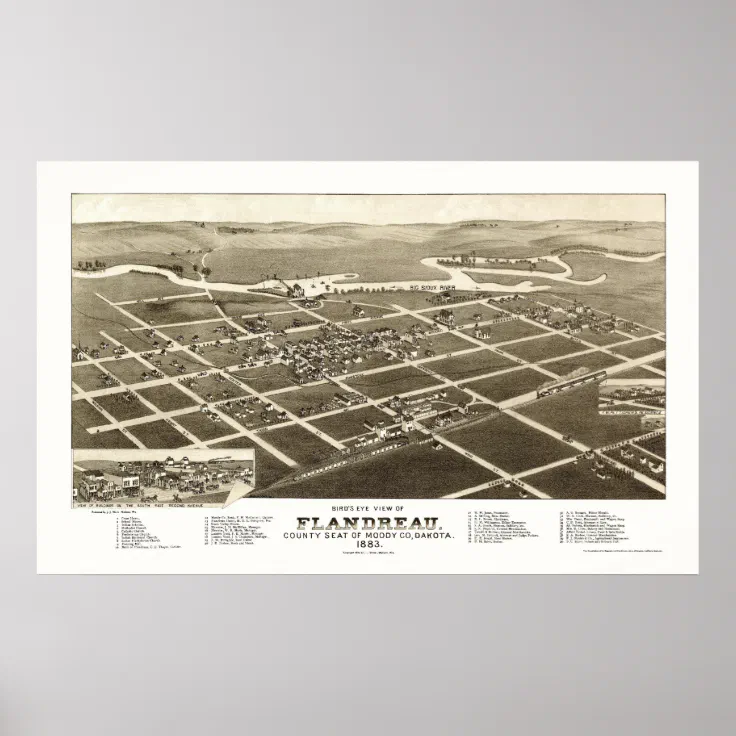 Flandreau, SD Panoramic Map 1883 Poster Zazzle